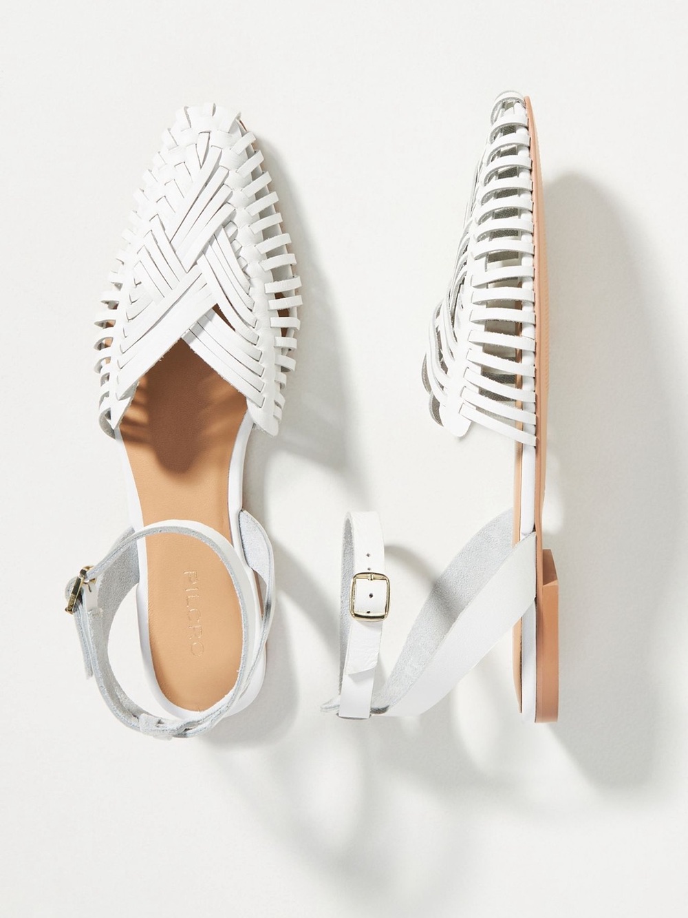 Pilcro White Woven Leather Ankle Strap Sandal